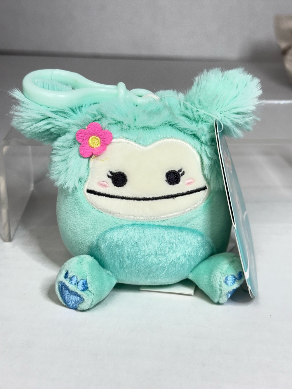 Joelle Squishmallow NWT clip 3" Bigfoot with flower plush stuffed animal toy